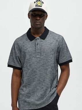 Ashworth Men's Polo Shirt Size M Gray Patterned Golf Casual Short Sleeve